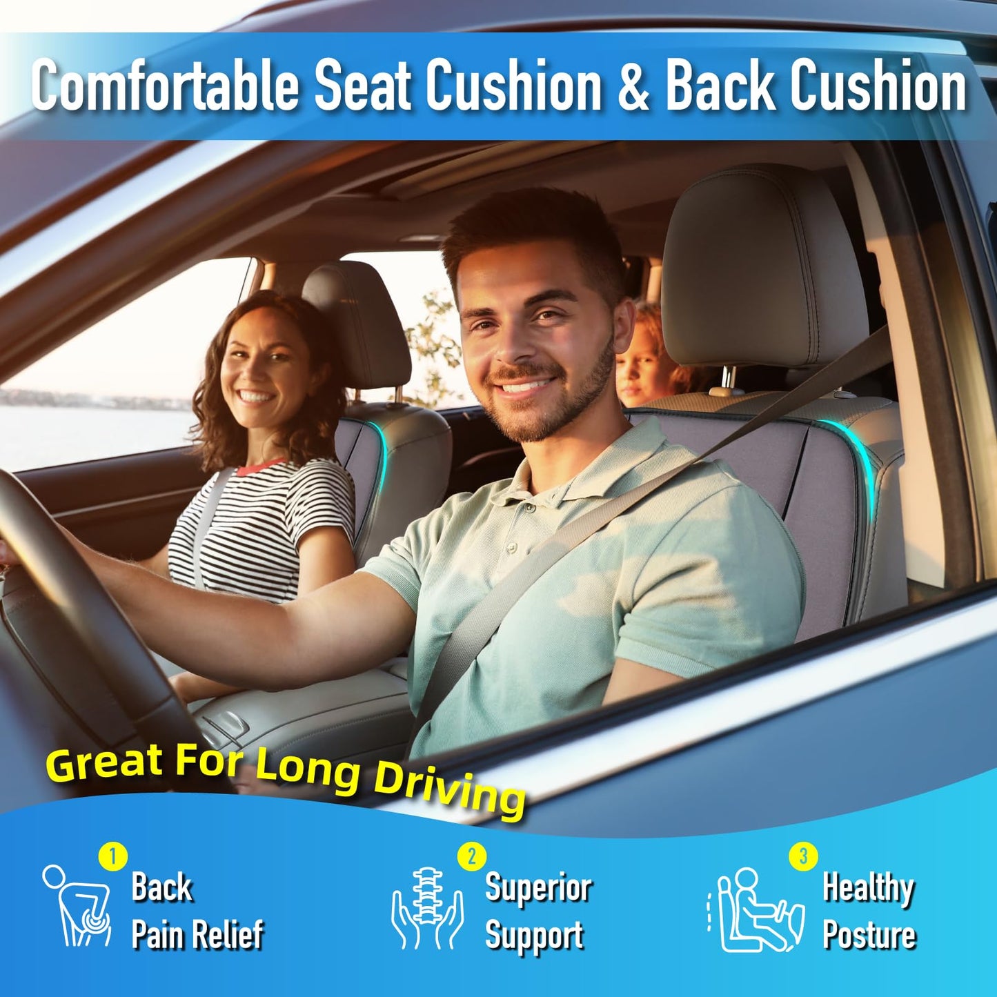 Car Seat Cushion with Back Support Pillow