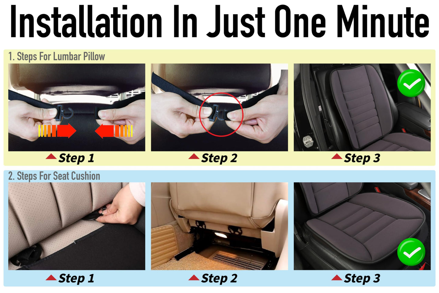 Car Seat Cushion with Back Support Pillow