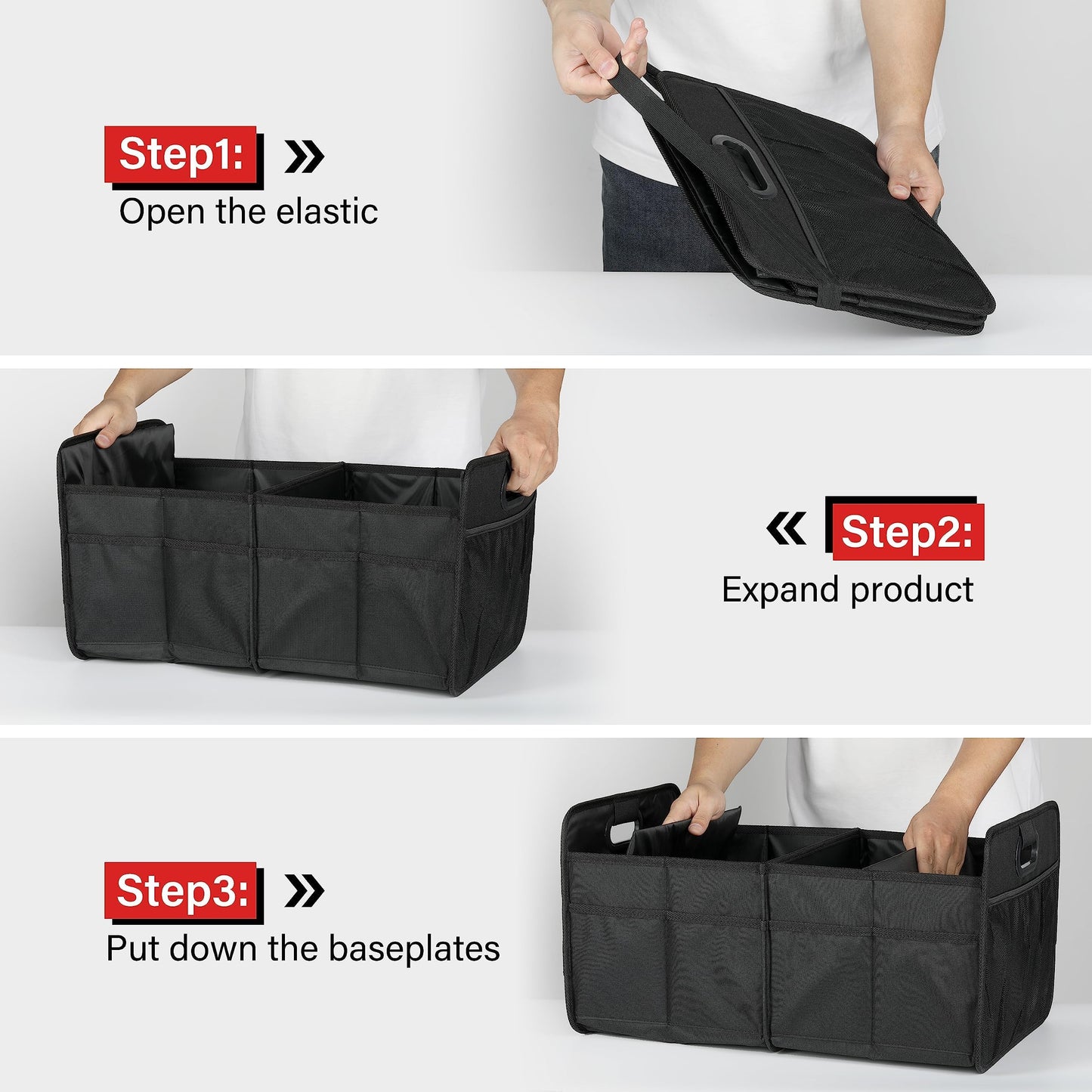 2 Compartments Anti-slip Design Collapsible Trunk Storage